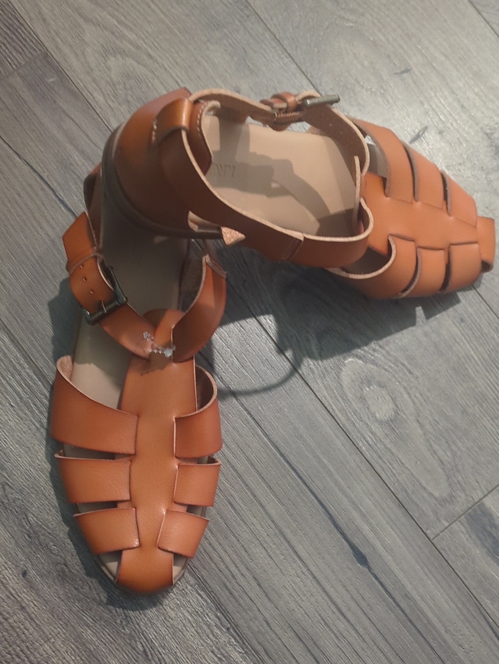 Old Navy Brown/Tan Strappy Fisherman Sandals with Ankle Buckle